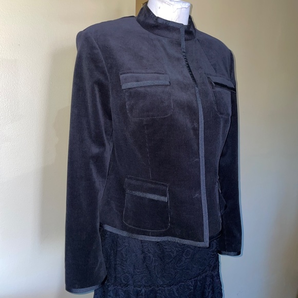 Style & Co. Black Corduroy Satin Trim Hidden Snap Front Jacket - Picture 4 of 11
